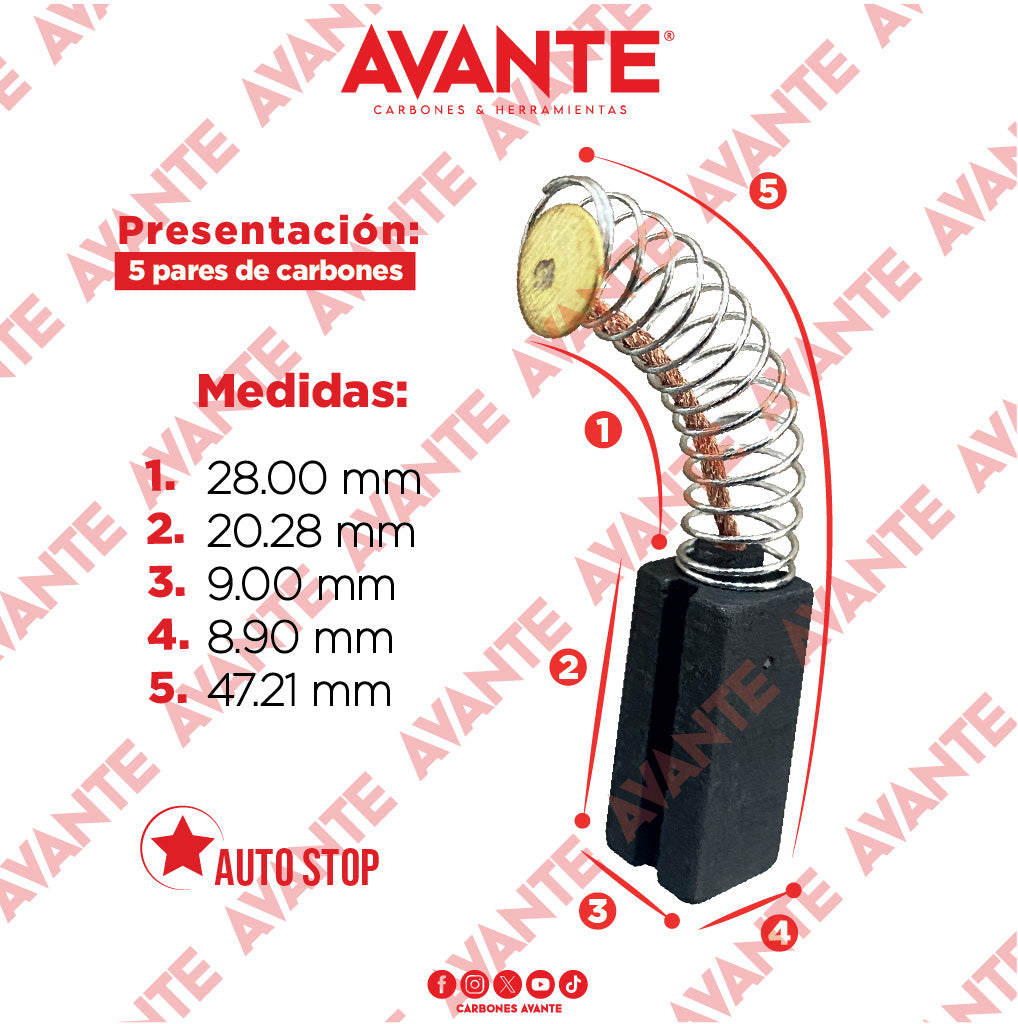Carbones Avante Para Taladro, Sierra Y Router CRAFTSMAN (CAP-60)- Paquete 5 Pares