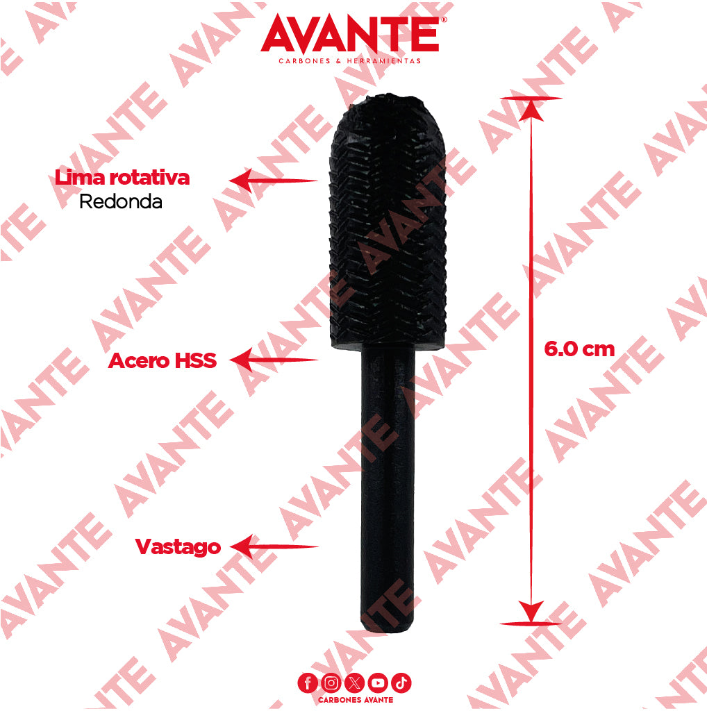Lima Rotativa Redonda Avante Para Metal 1/2" x 1 3/16" Acero HSS - 1 Pieza