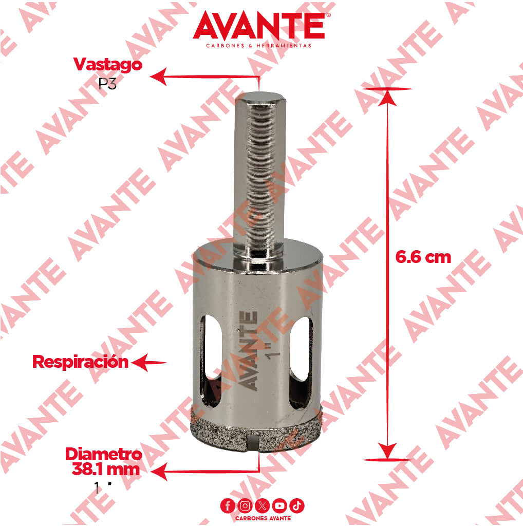Broca Diamantada Avante 1" Con Vástago P3 De 1/4" - 1 Pieza
