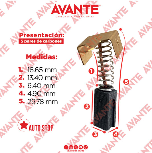 Carbones Avante Para Lijadora Orbital 1/2 TRUPER (CAP-49) - Paquete 5 Pares