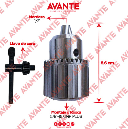 Broquero Industrial Avante Uso Rudo Con Llave 1/2" x 5/8"-16 UNF PLUS (1.0-13mm) - 1 Pieza