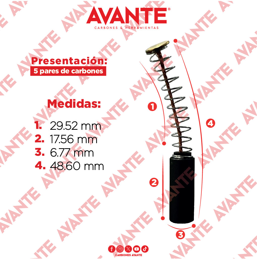 Carbones Avante Para Taladro 1/2" BLACK & DECKER (CAP-3) - Paquete 5 Pares