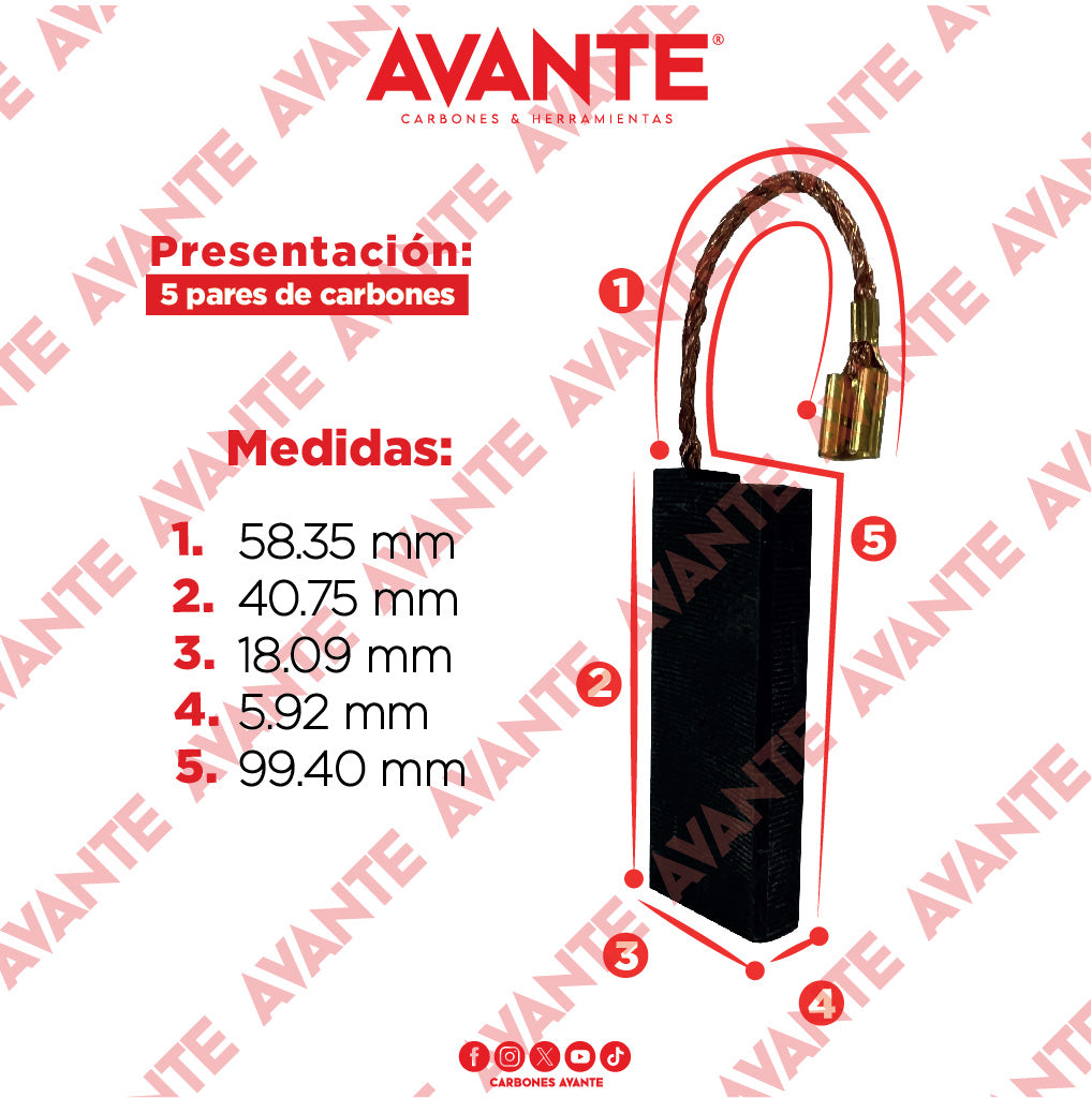 Carbones Avante Para Aspiradora Grande CRAFTSMAN (CAP-76) - Paquete 5 Pares