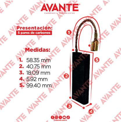 Carbones Avante Para Aspiradora Grande CRAFTSMAN (CAP-76) - Paquete 5 Pares