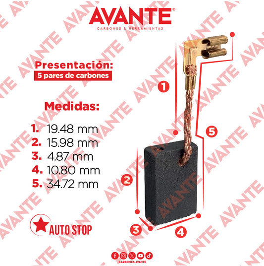 Carbones Avante Para Mini Esmeriladora MAKITA CB 318 (CAP-99)- Paquete 5 Pares