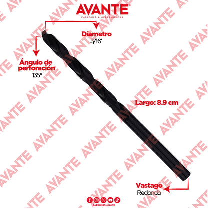 Broca Avante Alta Velocidad Acero M2 HSS 3/16" - Paquete 10 Piezas
