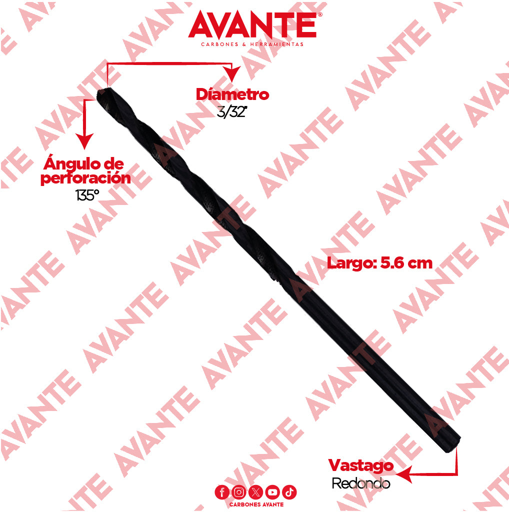 Broca Avante Alta Velocidad Acero M2 HSS 3/32" - Paquete 10 Piezas