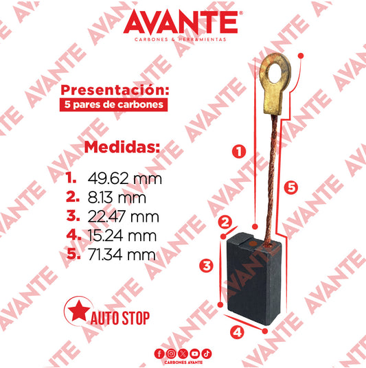 Carbones Avante Para Esmeriladora Angular TRUPER 7" (CAP-98)- Paquete 5 Pares