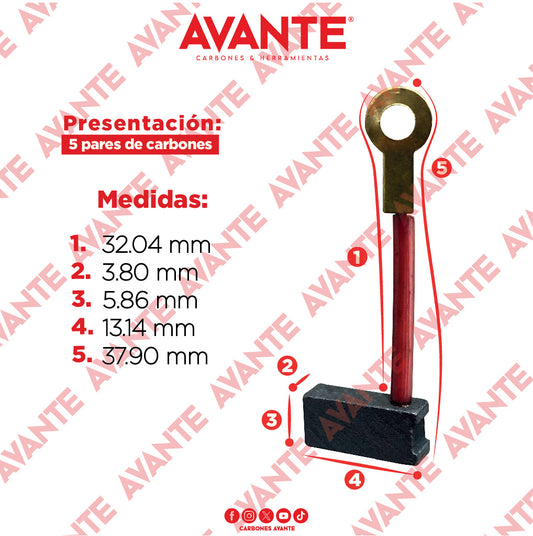 Carbones Avante Para Taladro Industrial 3/8" TRUPER (CAP-50) - Paquete 5 Pares