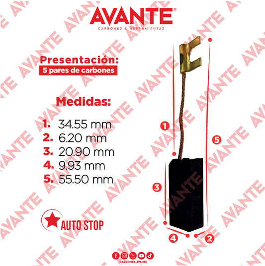 Carbones Avante Para Esmeriladora MILWAUKEE (CAP-55) - Paquete 5 Pares