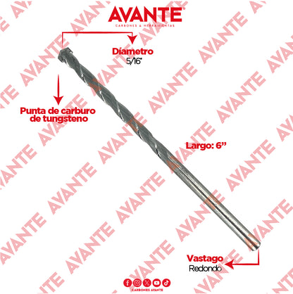 Broca Avante Para Concreto 5/16" x 6" Vástago P3 - Paquete 10 Piezas