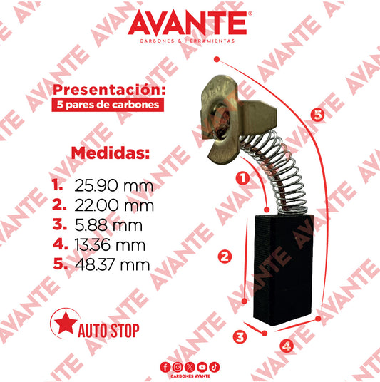 Carbones Avante Para Esmeriladora BOSCH Con Resorte (CAP-9) - Paquete 5 Pares