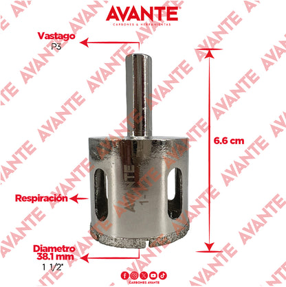 Broca Diamantada Avante 1-1/2" Con Vástago P3 De 1/4" - 1 Pieza