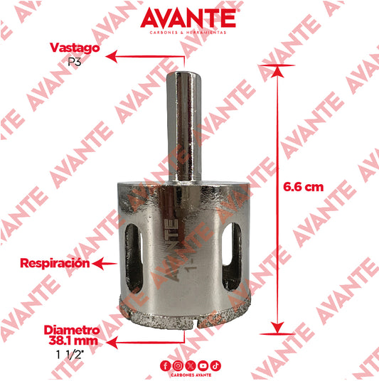 Broca Diamantada Avante 1-1/2" Con Vástago P3 De 1/4" - 1 Pieza
