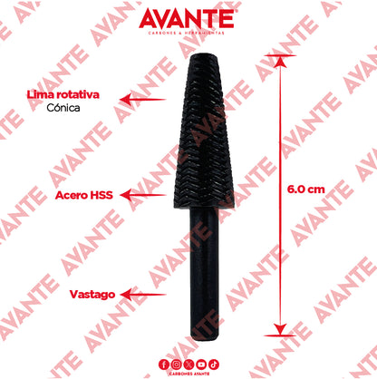 Lima Rotativa Cónica Avante Para Metal 1/2" x 1 3/16" Acero HSS - 1 Pieza
