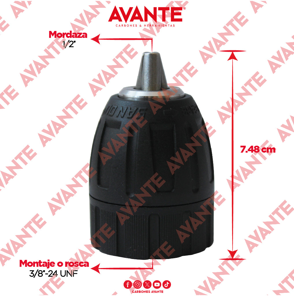 Broquero Profesional Avante Agarre Rápido 1/2" x 3/8"-24 UNF (1.9-13mm) - 1 Pieza