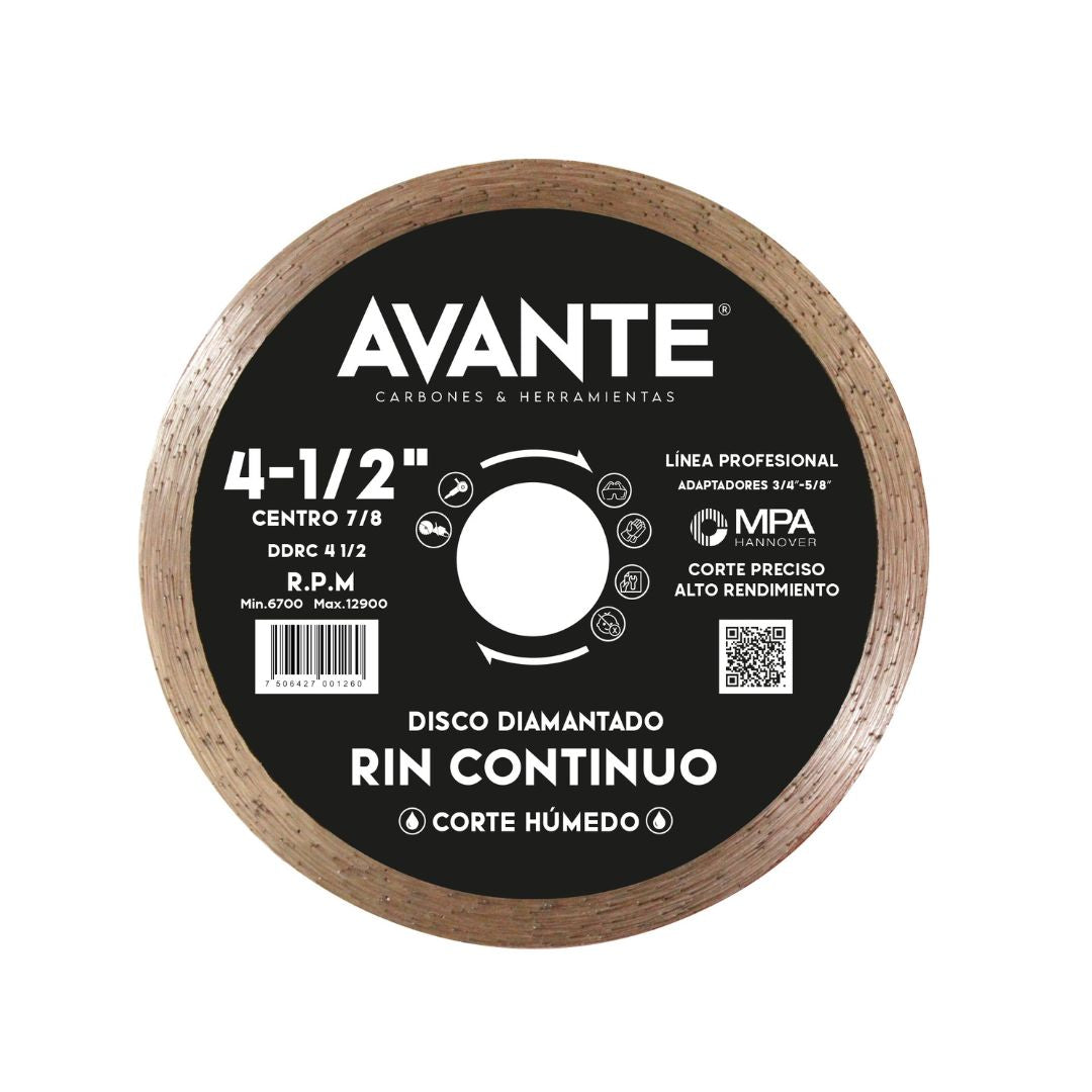 Disco Diamantado Avante Rin Continuo 4-1/2" Corte Húmedo (13000 RPM) - 1 Pieza