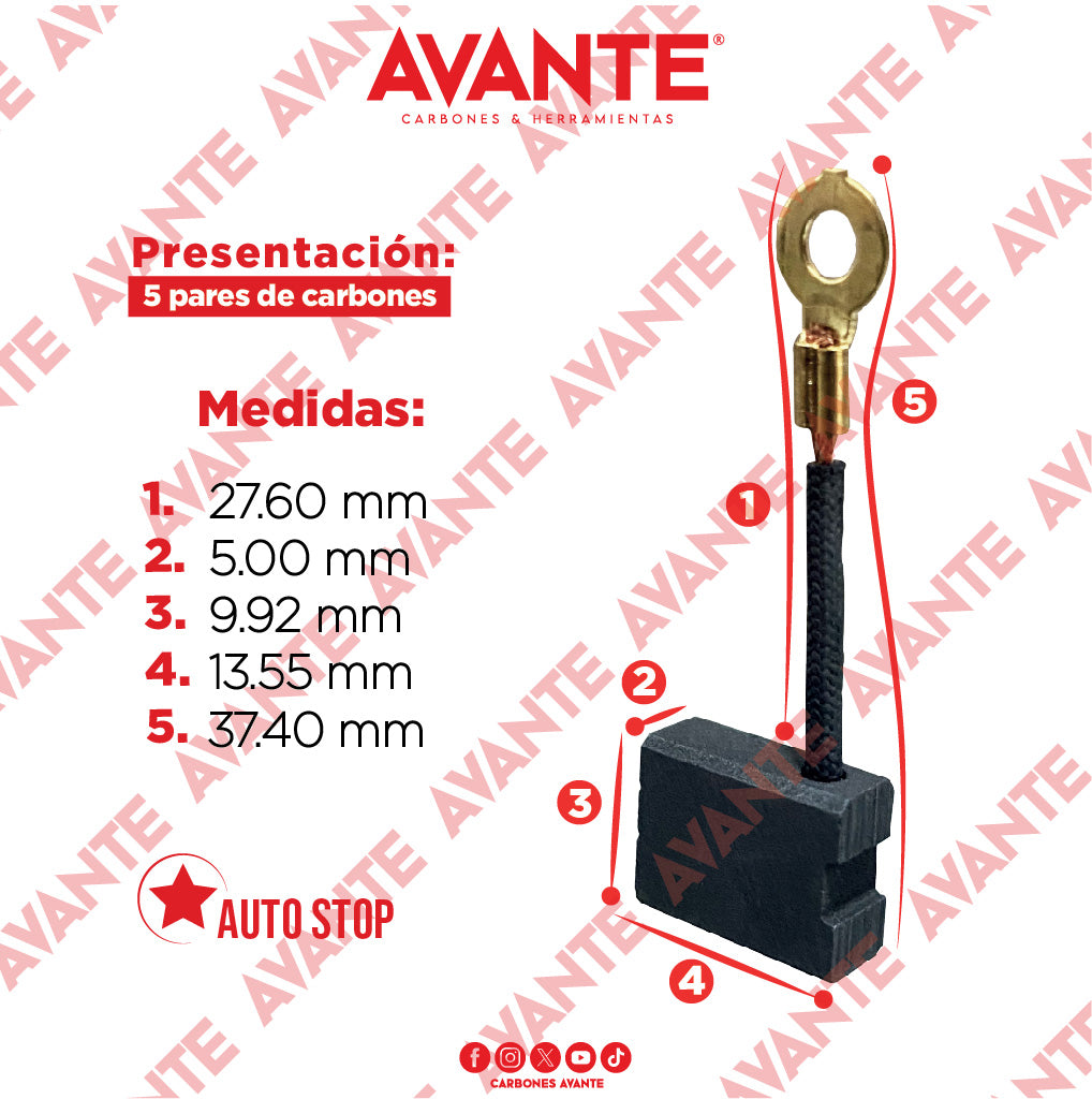 Carbones Avante Para Rotomartillo TRUPER (CAP-51) - Paquete 5 Pares