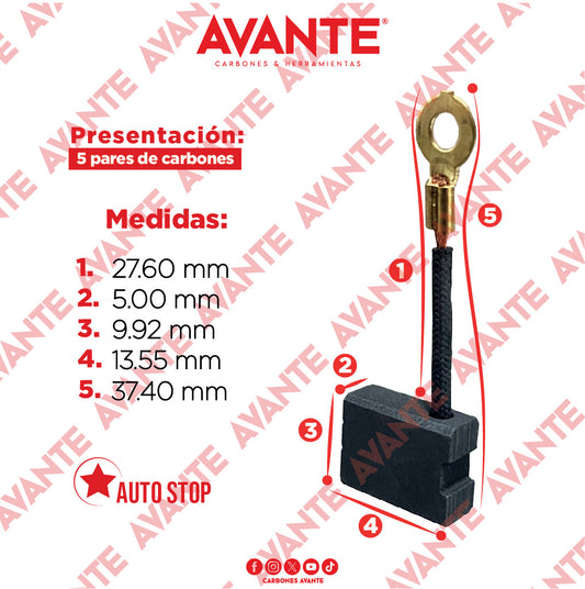 Carbones Avante Para Rotomartillo TRUPER (CAP-51) - Paquete 5 Pares