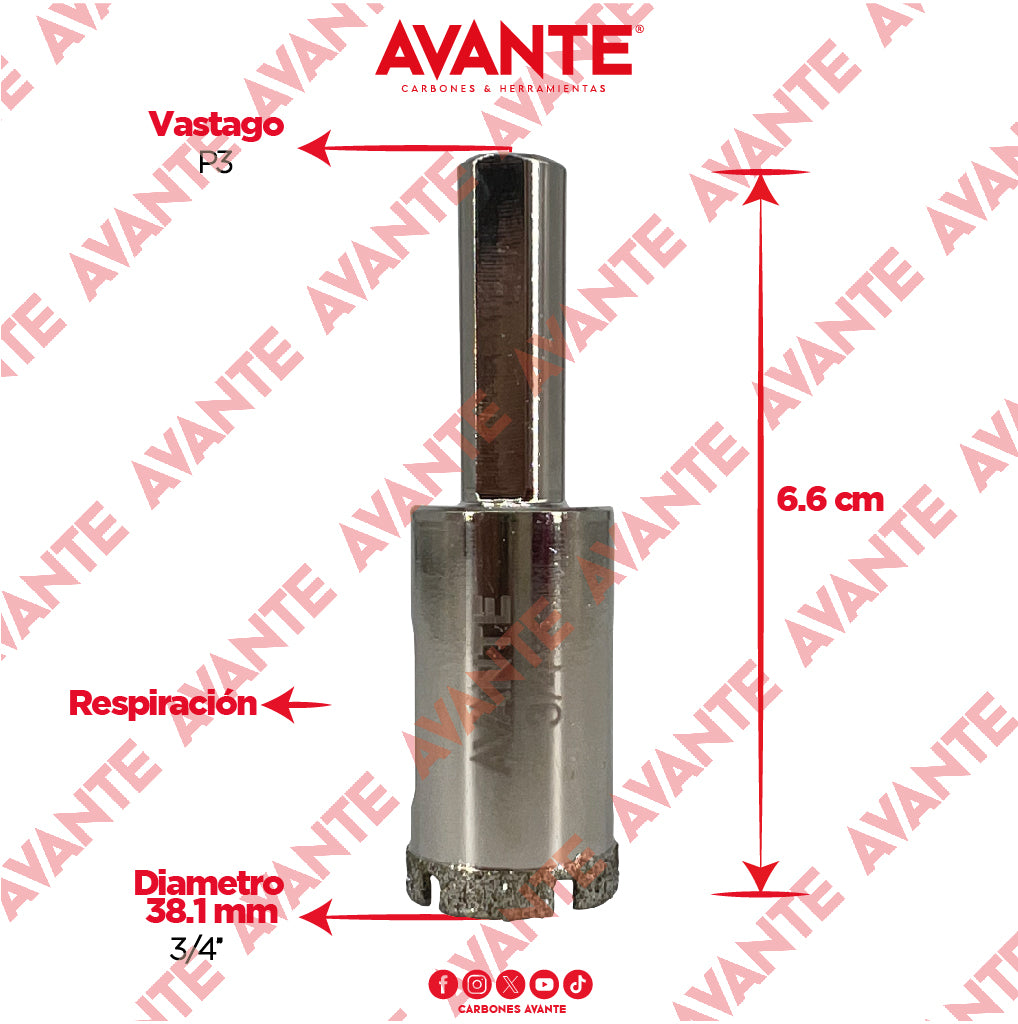 Broca Diamantada Avante 3/4" Con Vástago P3 De 1/4" - 1 Pieza