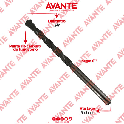 Broca Avante Para Concreto 3/8" x 6" Vástago P3 - Paquete 10 Piezas