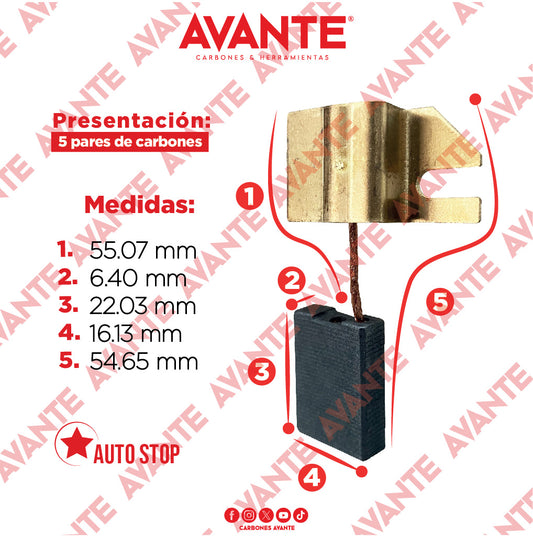 Carbones Avante Para Demoledor Grande BOSCH (CAP-65) - Paquete 5 Pares