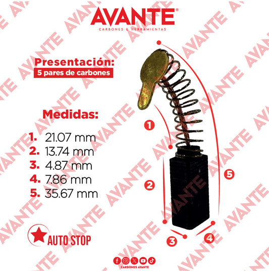 Carbones Avante Para Rotomartillo BOSCH (CAP-36) - Paquete 5 Pares