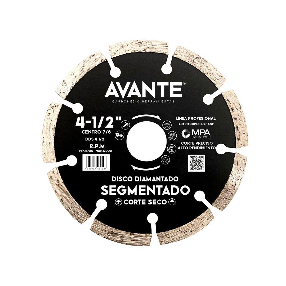 Disco Diamantado Avante Segmentado 4-1/2" Corte Seco (13000 RPM) - 1 Pieza