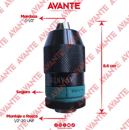 Broquero Avante Industrial Agarre Rápido Precisión 1/2" x 1/2"-20 UNF (0-13mm) - 1 Pieza