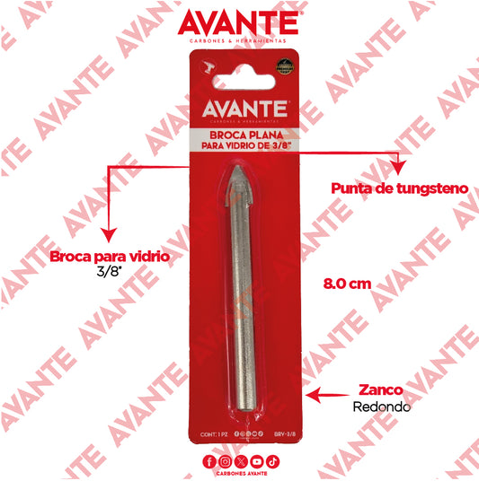 Broca Avante Para Vidrio y Cerámica 3/8" Punta de Carburo - 1 Pieza