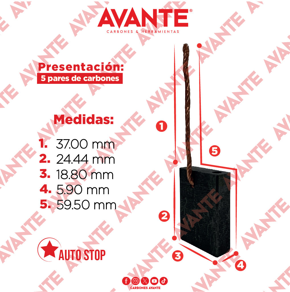 Carbones Avante  Para Taladro Magnético (CAP-77)- Paquete 5 Pares