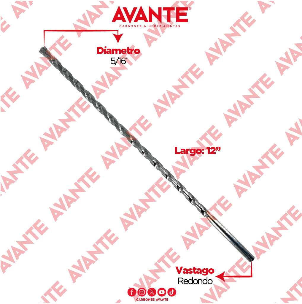 Broca Avante Para Concreto Larga 5/16" x 12" Vástago P3 - 1 Pieza