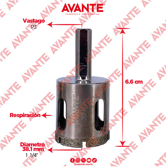 Broca Diamantada Avante 1-1/4" Con Vástago P3 De 1/4" - 1 Pieza
