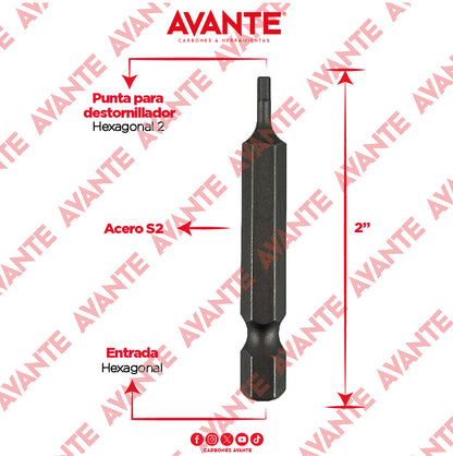 Puntas Magnéticas Avante Destornillador Hexagonal 2 Acero S2 - Paquete 10 Piezas