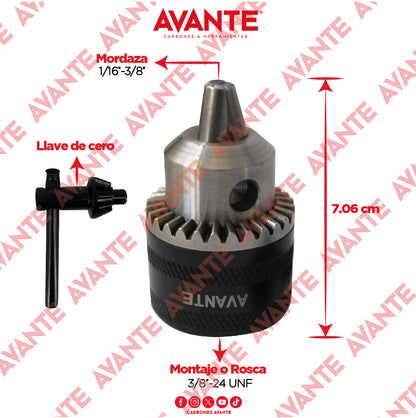 Broquero Profesional Avante Con Llave 3/8" x 3/8"-24 UNF (0.8 - 10 mm) - 1 Pieza