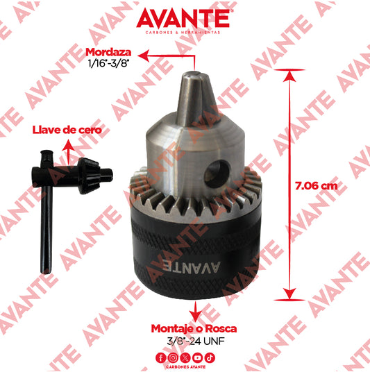 Broquero Profesional Avante Con Llave 3/8" x 3/8"-24 UNF (0.8 - 10 mm) - 1 Pieza