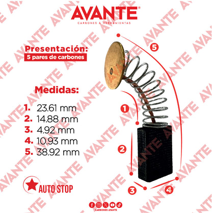 Carbones Avante Para Sierra Circular BLACK & DECKER (CAP-34) - Paquete 5 Pares