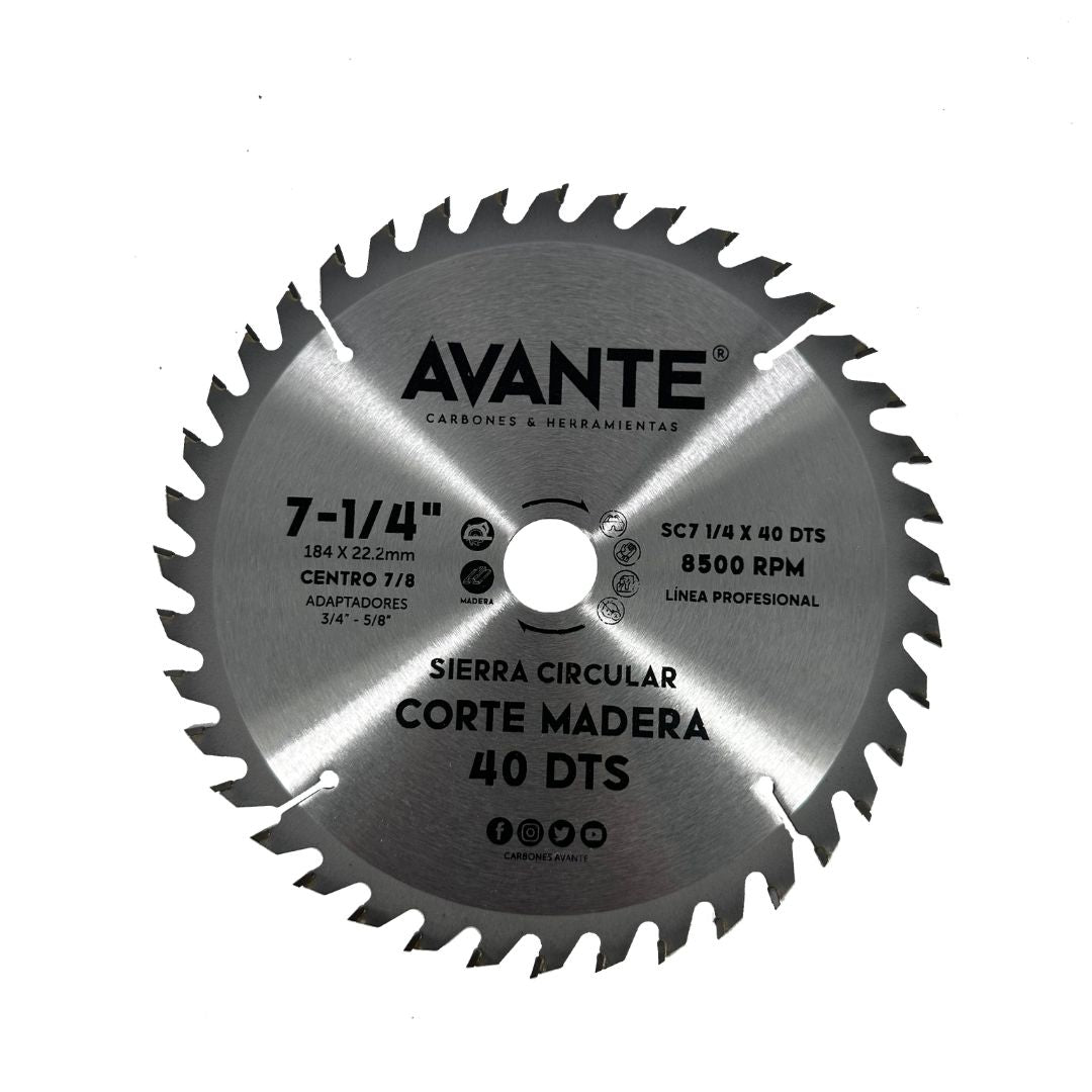 Sierra Circular Avante Para Madera 7-1/4" 40 Dientes (Carburo de Tungsteno) - 1 Pieza