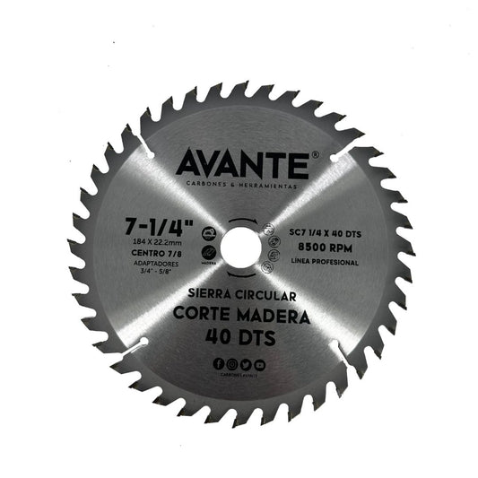 Sierra Circular Avante Para Madera 7-1/4" 40 Dientes (Carburo de Tungsteno) - 1 Pieza