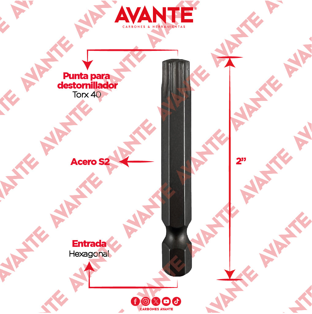 Puntas Magnéticas Avante Destornillador Torx 40 Acero S2 - Paquete 10 Piezas