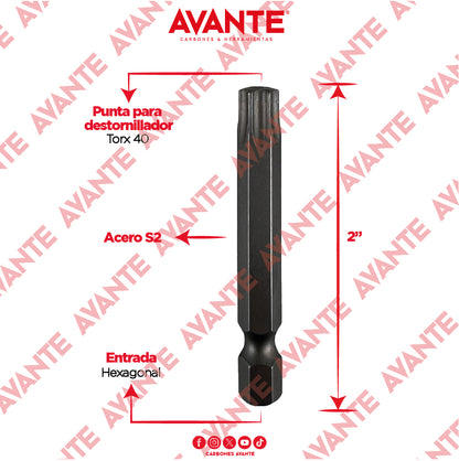 Puntas Magnéticas Avante Destornillador Torx 40 Acero S2 - Paquete 10 Piezas