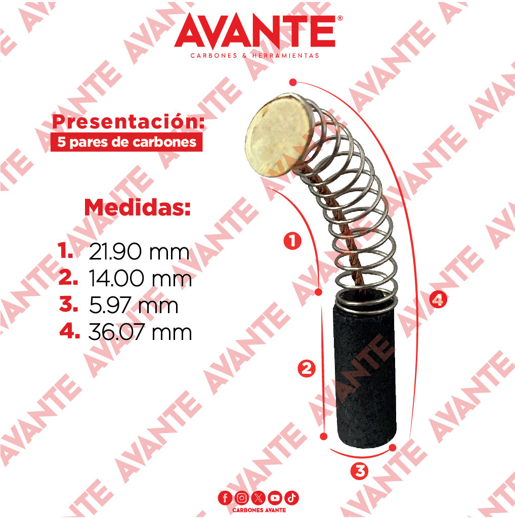 Carbones Avante Para Taladro 1/4" Y Caladora BLACK & DECKER (CAP-1)- Paquete 5 Pares