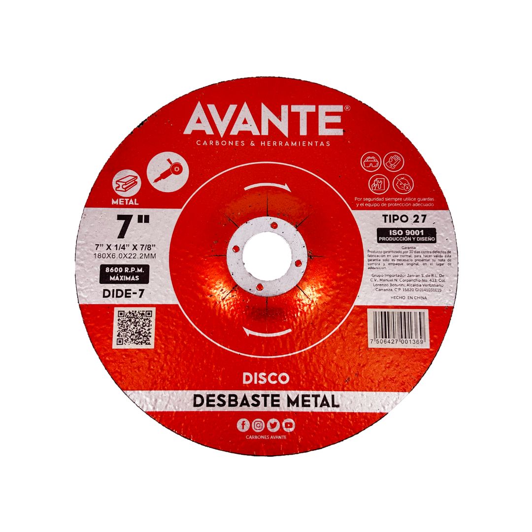 Disco Avante Desbaste de Metal Tipo 27 7" Centro 7/8" (8600 RPM) - 1 Pieza