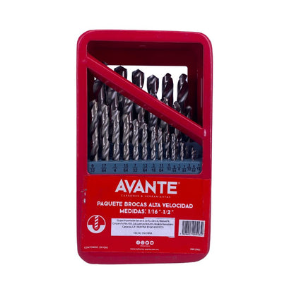 Paquete de Brocas Avante Alta Velocidad Acero M2 HSS (1/16" a 1/2") - 29 Piezas