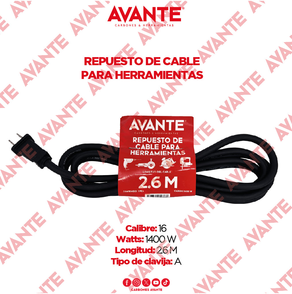 Repuesto de Cable Avante Para Herramienta 1400W (Calibre 16 AWG) - 1 Pieza
