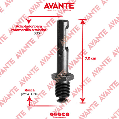 Adaptador Avante Para Rotomartillo SDS Plus- Broquero 1/2"-20 UNF - 1 Pieza
