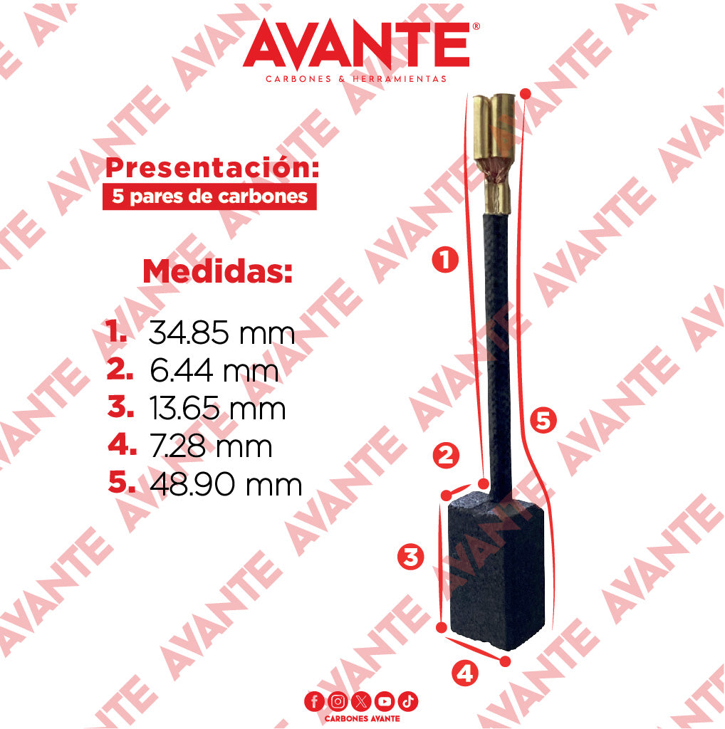 Carbones Avante Para Esmeriladora Angular TRUPER (CAP-52) - Paquete 5 Pares