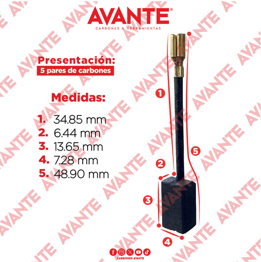 Carbones Avante Para Esmeriladora Angular TRUPER (CAP-52) - Paquete 5 Pares