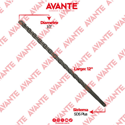 Broca Avante Profesional SDS Plus Para Concreto 1/2" x 12" - 1 Pieza