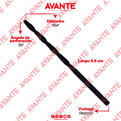 Broca Avante Alta Velocidad Acero M2 HSS 7/64" - Paquete 10 Piezas